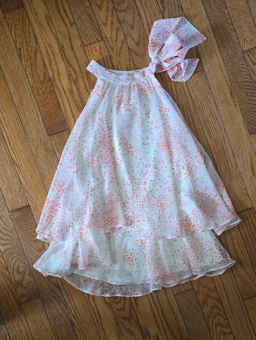 Cece White Halter Dress With Coral And Pink Dot Print